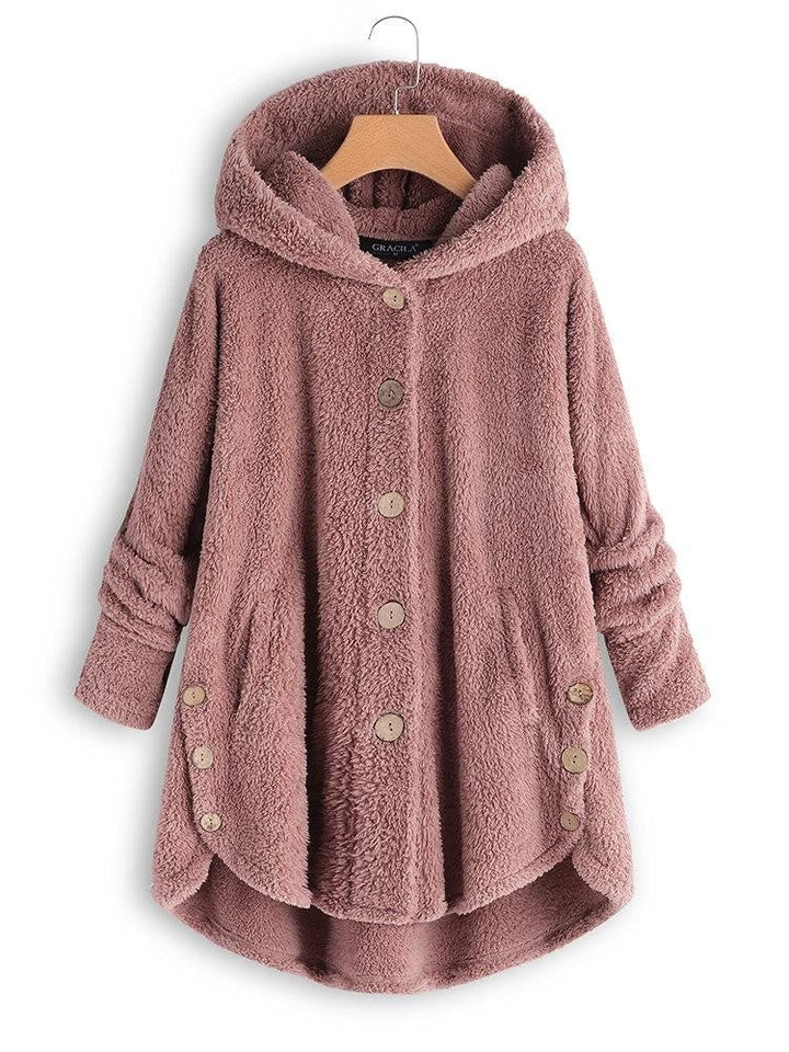 Lara | Damen Wintermantel aus Flausch mit Kapuze und Knöpfen - Elle Zürich