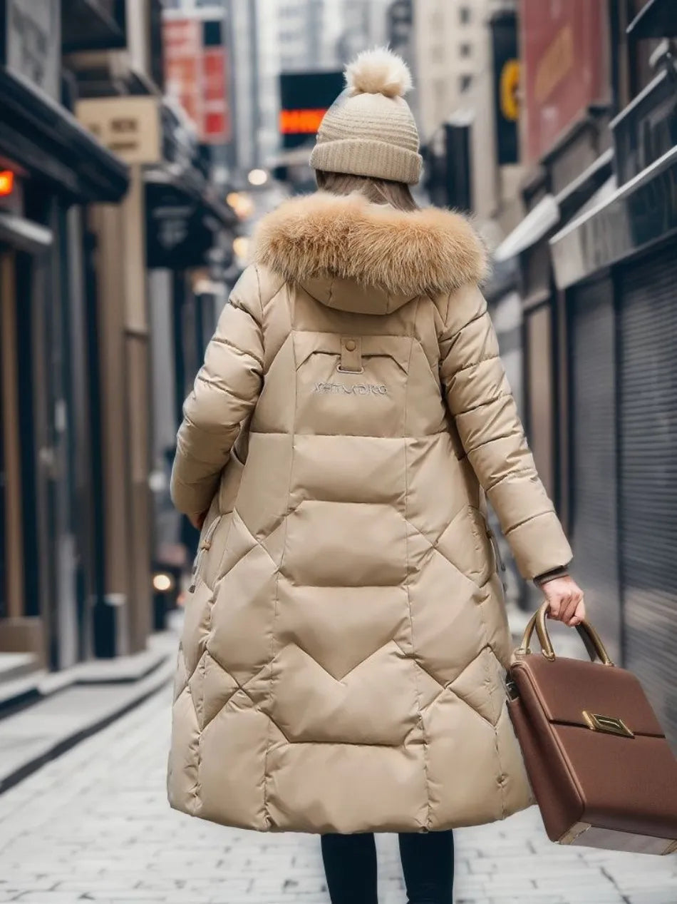 Edith | Damen Winter Steppmantel mit Kapuzenbesatz