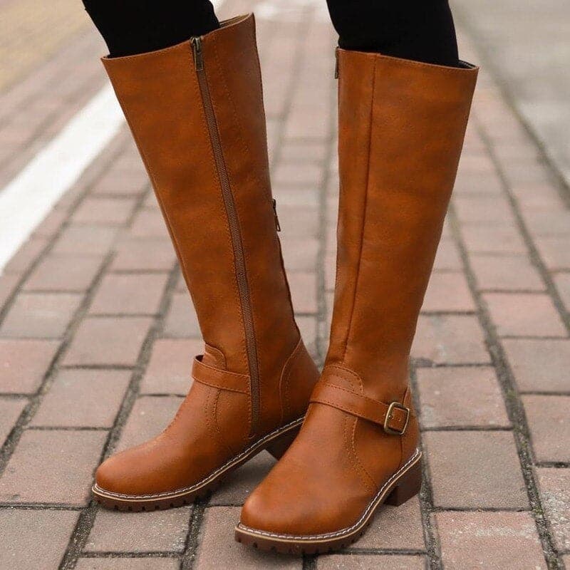 Anja | Damen Klassische Kniehohe Stiefel mit Stilvoller Schnalle