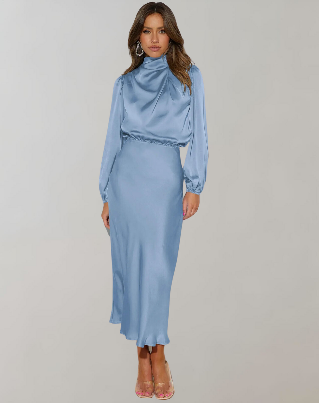 Anna | Damen Elegantes Satin Langarmkleid - Elle Zürich