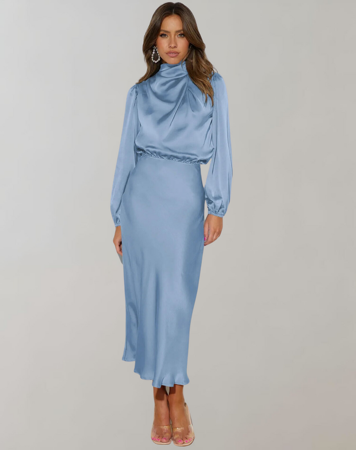 Anna | Damen Elegantes Satin Langarmkleid - Elle Zürich