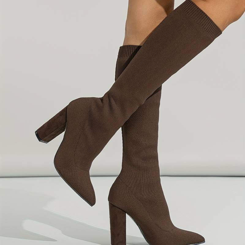 Magdalena | Trendige Damen Strickstiefel mit Hohem Absatz
