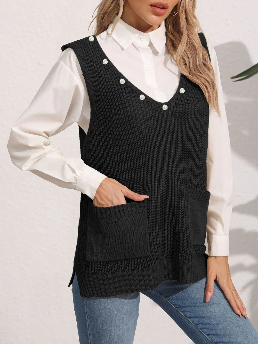 Kathrin | Damen Winter-Pulloverweste mit Perlendetails - Elle Zürich