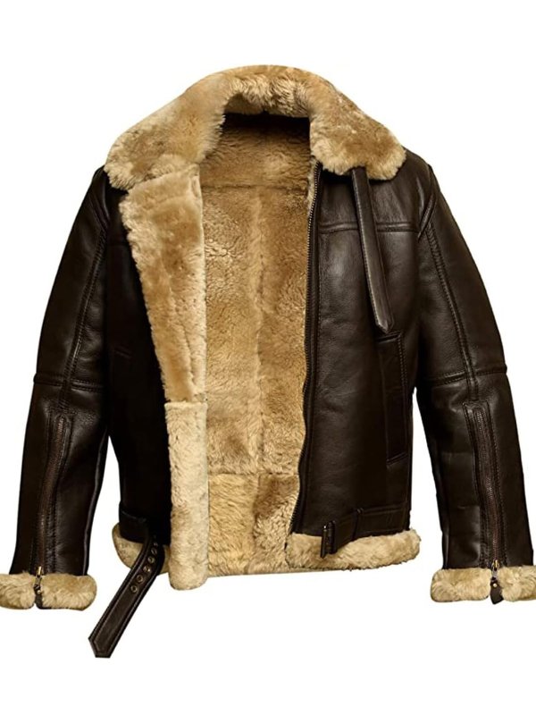 Hermano | Herren Warme Lammfell-Lederjacke mit Gürtel