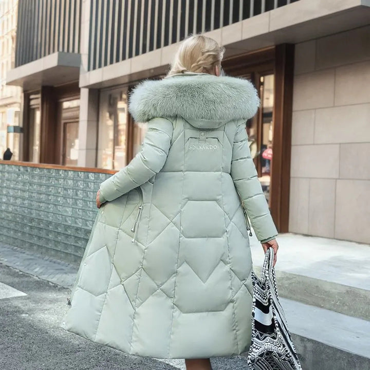 Edith | Damen Winter Steppmantel mit Kapuzenbesatz