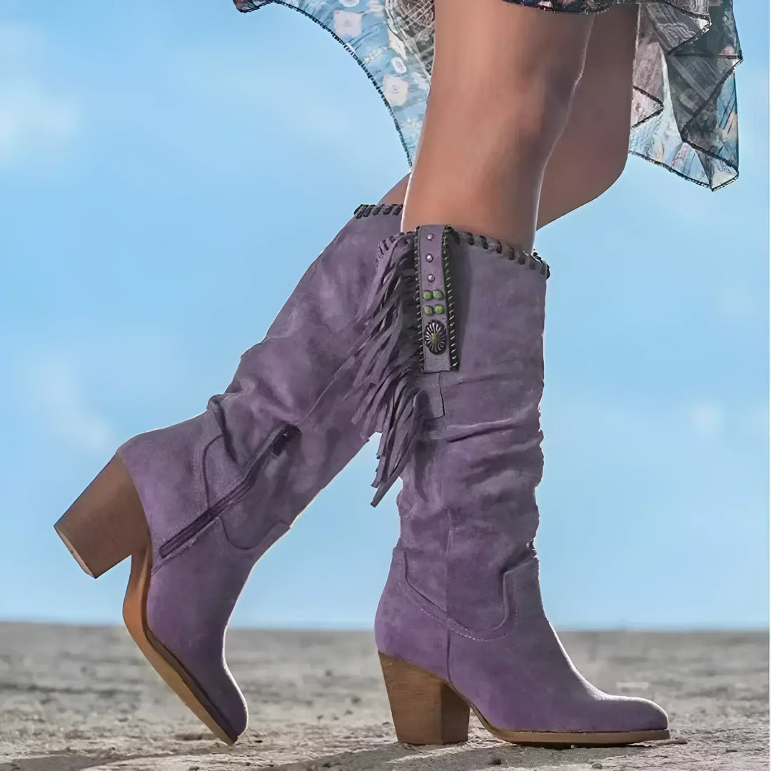 Jacqueline | Damen Vintage Cowgirl Hohe Reitstiefel