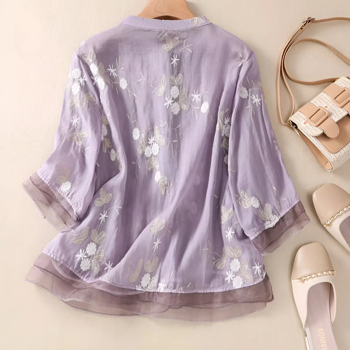 Emily | Elegantes Baumwolltop mit kunstvoll besticktem Blumenmuster - Elle Zürich