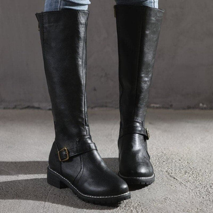 Anja | Damen Klassische Kniehohe Stiefel mit Stilvoller Schnalle