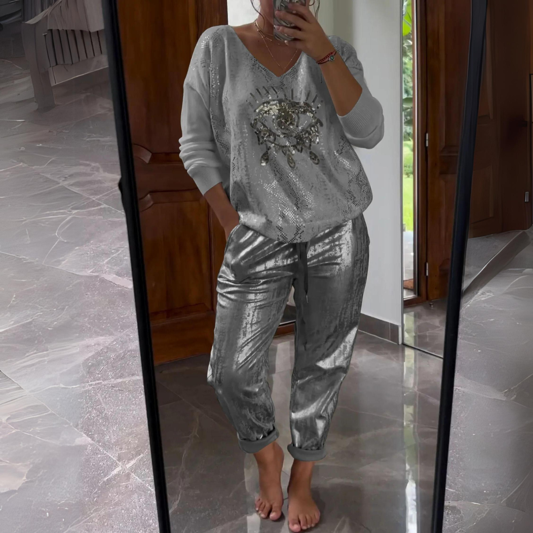 Anja | Damen Trendy Top und Hose mit Augenprint - Elle Zürich
