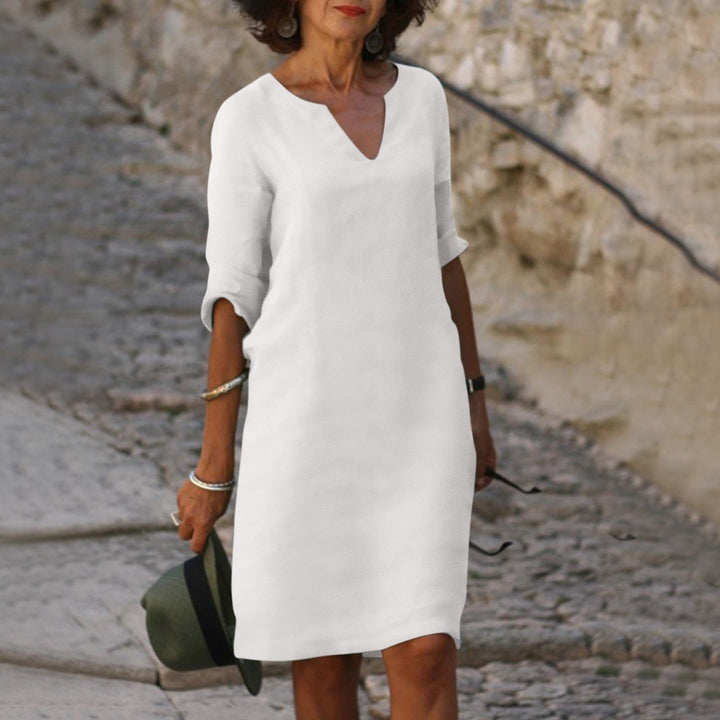 Emma | Elegantes Midi Sommerkleid mit V-Ausschnitt