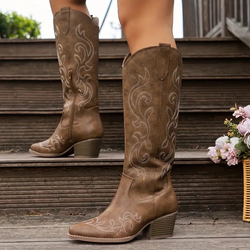 Lydia | Damen Western Kniehohe Stiefel mit seitlichem Reißverschluss - Elle Zürich
