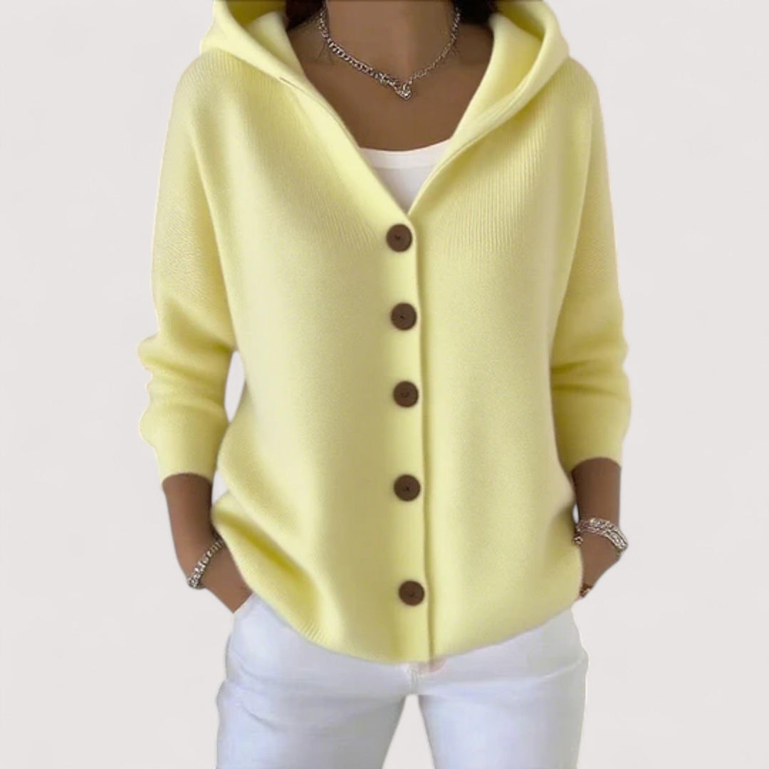 Sabrina | Damen Winter Cardigan mit Knöpfen und Kapuze - Elle Zürich