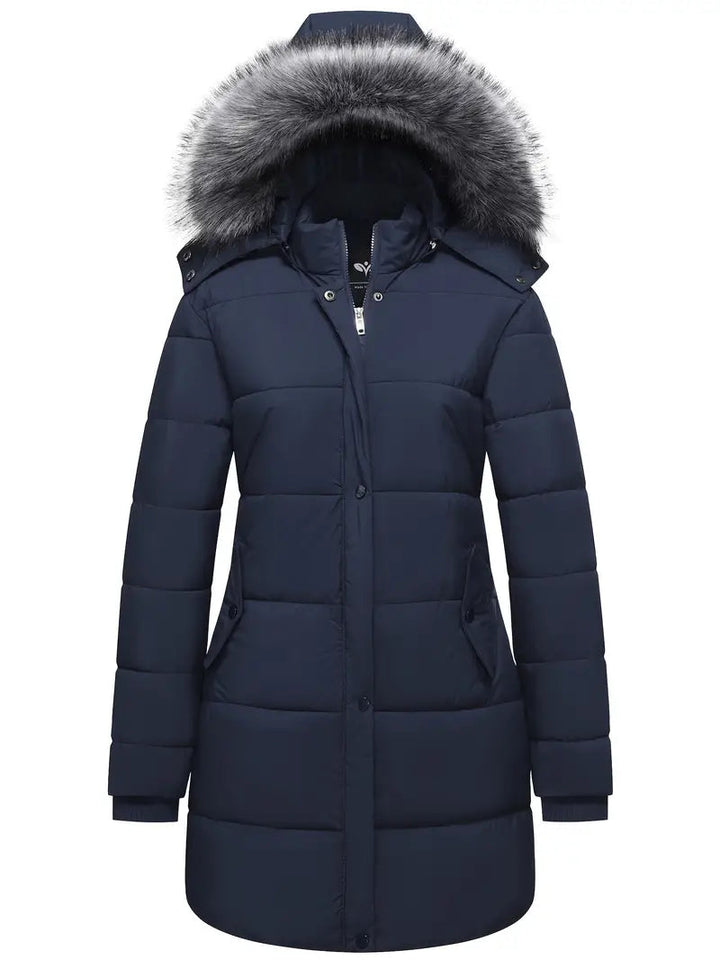 Franziska | Damen Winter-Steppmantel mit Kapuze und Fellbesatz - Elle Zürich