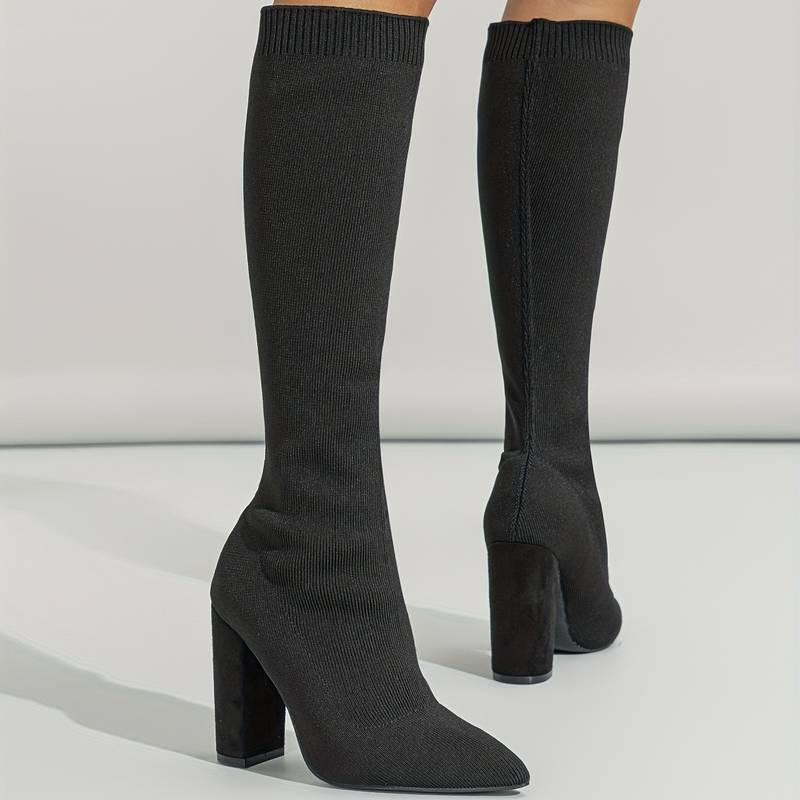 Magdalena | Trendige Damen Strickstiefel mit Hohem Absatz