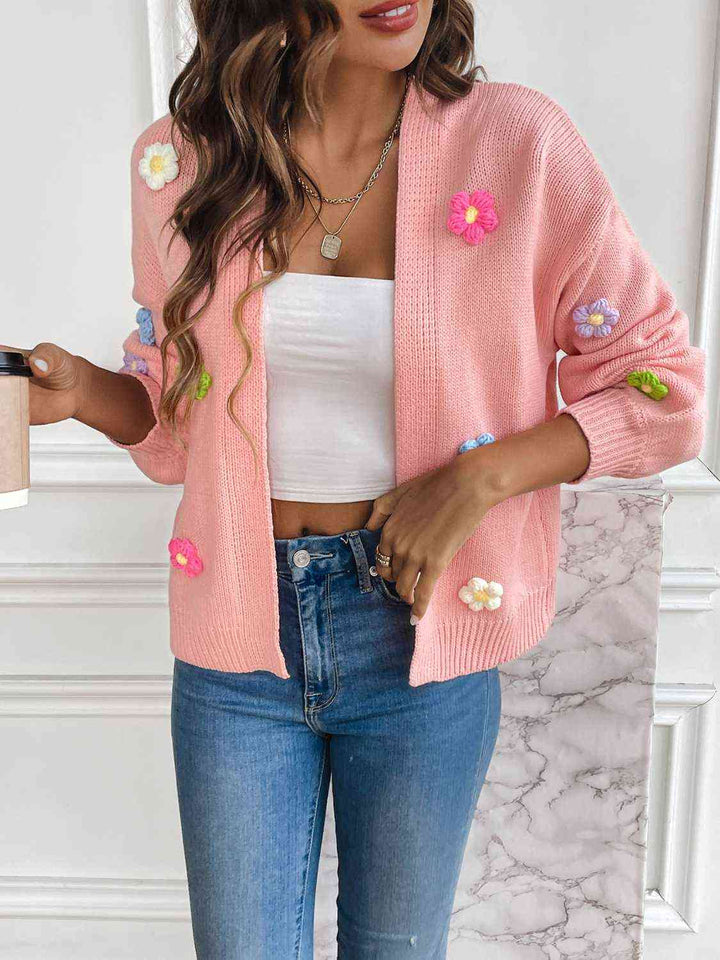 Michaela | Damen Winter-Cardigan mit Blumenstickerei - Elle Zürich