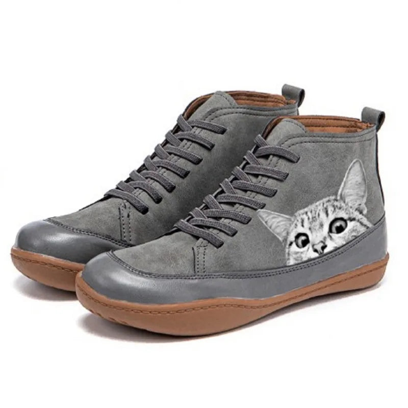 Monika | Damen High-Top Sneaker mit Katzenmotiv