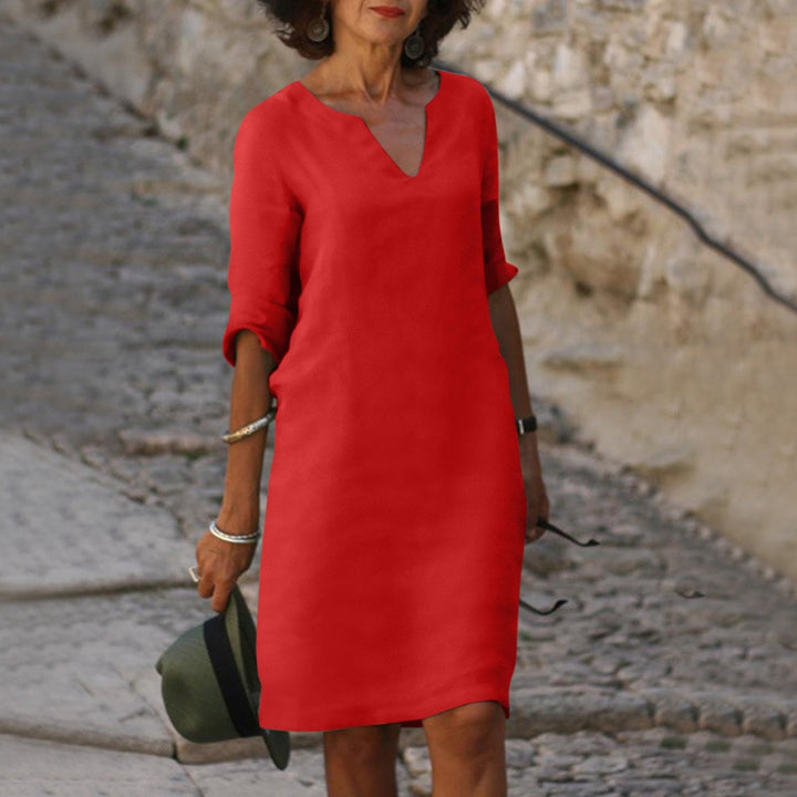 Emma | Elegantes Midi Sommerkleid mit V-Ausschnitt