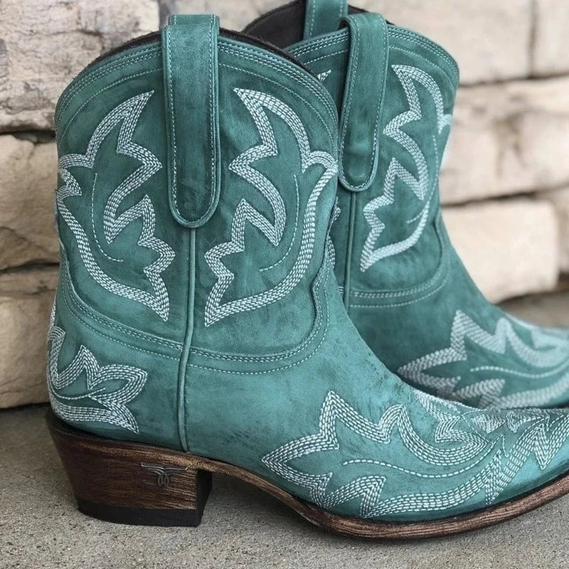 Renate | Damen Vintage Western Stiefel mit Niedrigem Absatz