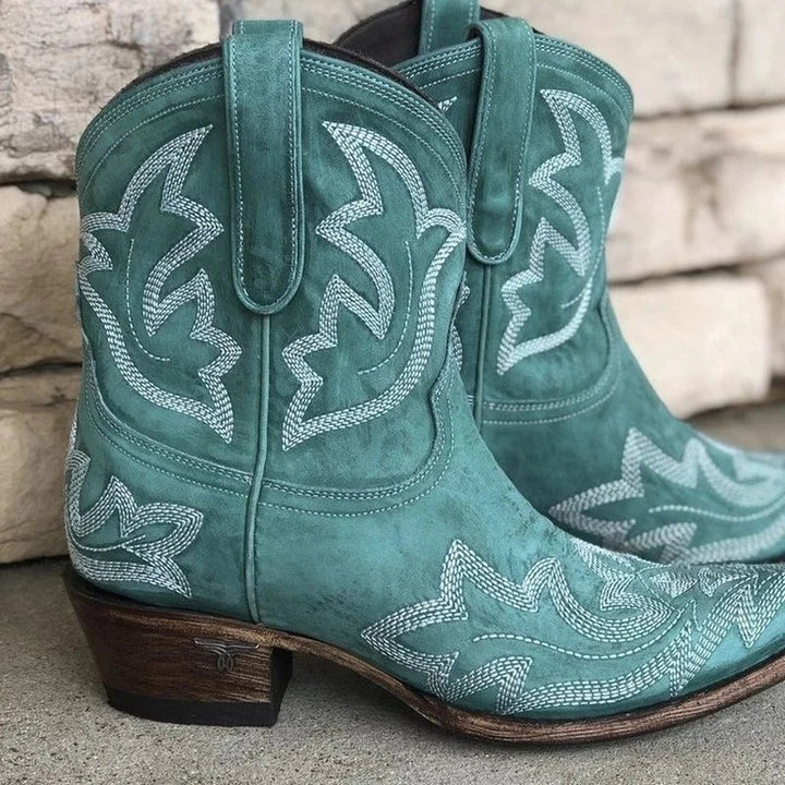 Renate | Damen Vintage Western Stiefel mit Niedrigem Absatz