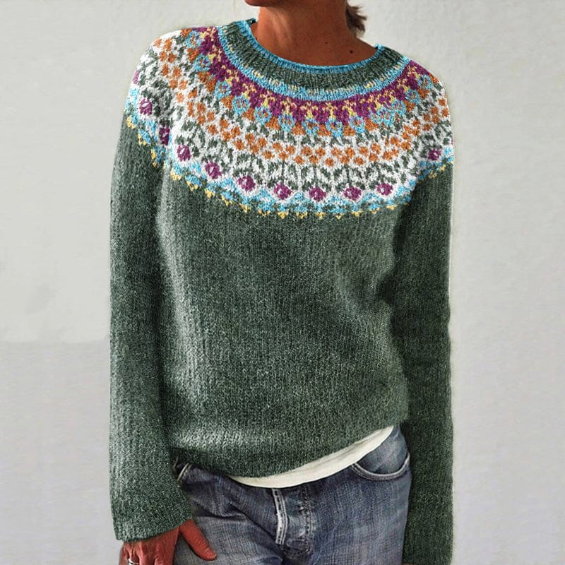 Bettina | Damen Strickpullover mit Nordischem Muster am Halsausschnitt - Elle Zürich