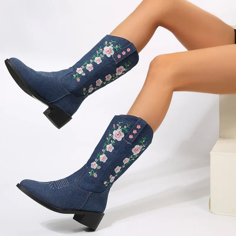 Angela | Damen Winter-Westernstiefel mit Stickerei - Elle Zürich