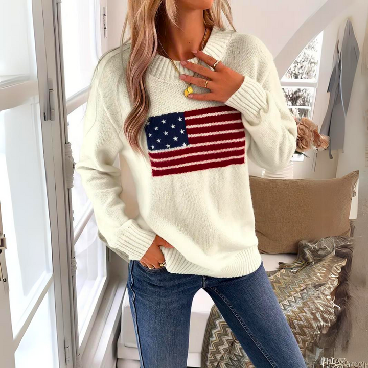 Annika | Damen Winter-Strickpullover mit Flaggenprint - Elle Zürich