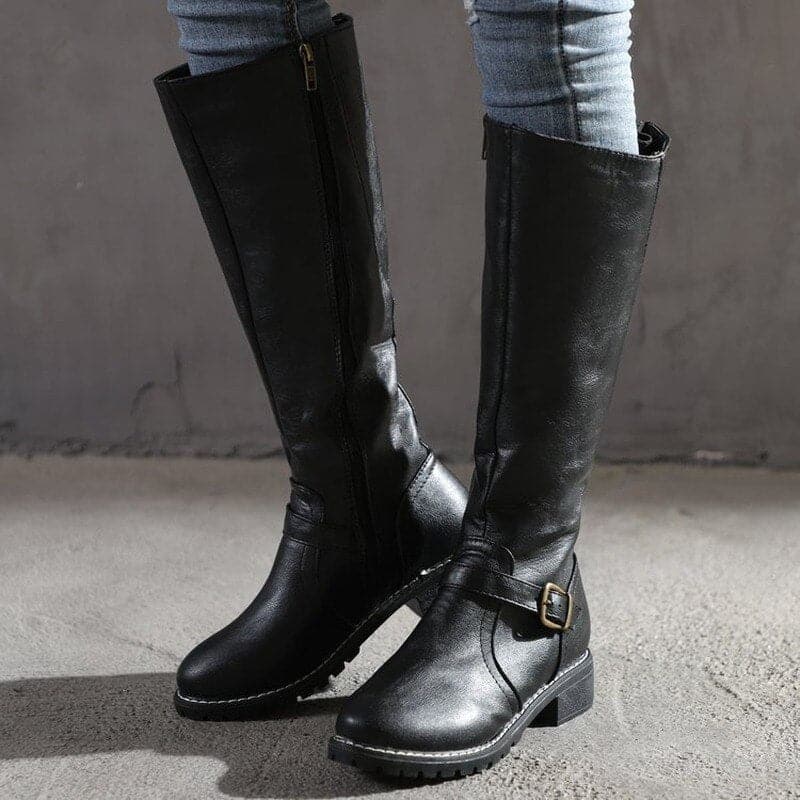Anja | Damen Klassische Kniehohe Stiefel mit Stilvoller Schnalle