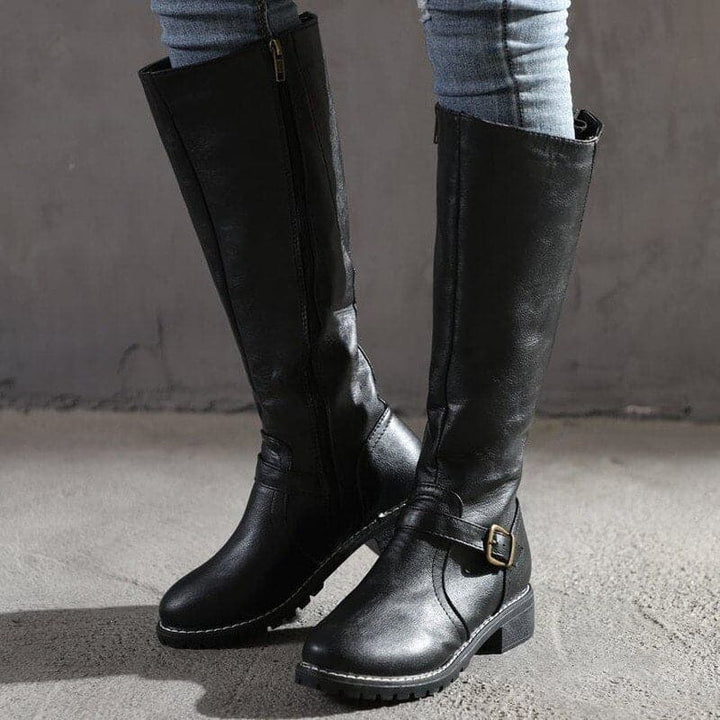 Anja | Damen Klassische Kniehohe Stiefel mit Stilvoller Schnalle