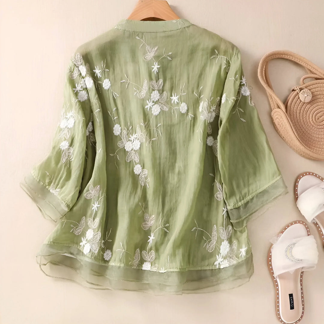 Emily | Elegantes Baumwolltop mit kunstvoll besticktem Blumenmuster - Elle Zürich