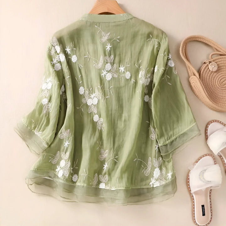 Emily | Elegantes Baumwolltop mit kunstvoll besticktem Blumenmuster - Elle Zürich