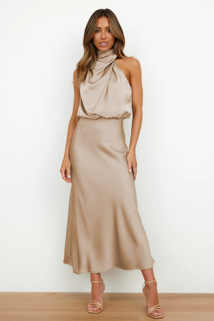 Claudia | Elegantes Halterneck Satin Kleid - Elle Zürich