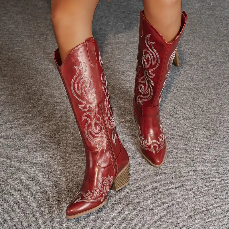Lydia | Damen Western Kniehohe Stiefel mit seitlichem Reißverschluss - Elle Zürich