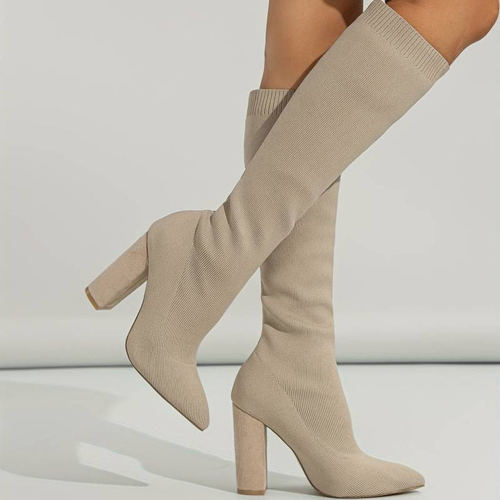 Magdalena | Trendige Damen Strickstiefel mit Hohem Absatz