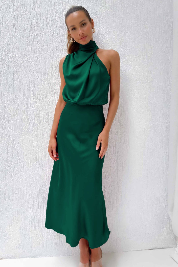 Claudia | Elegantes Halterneck Satin Kleid - Elle Zürich