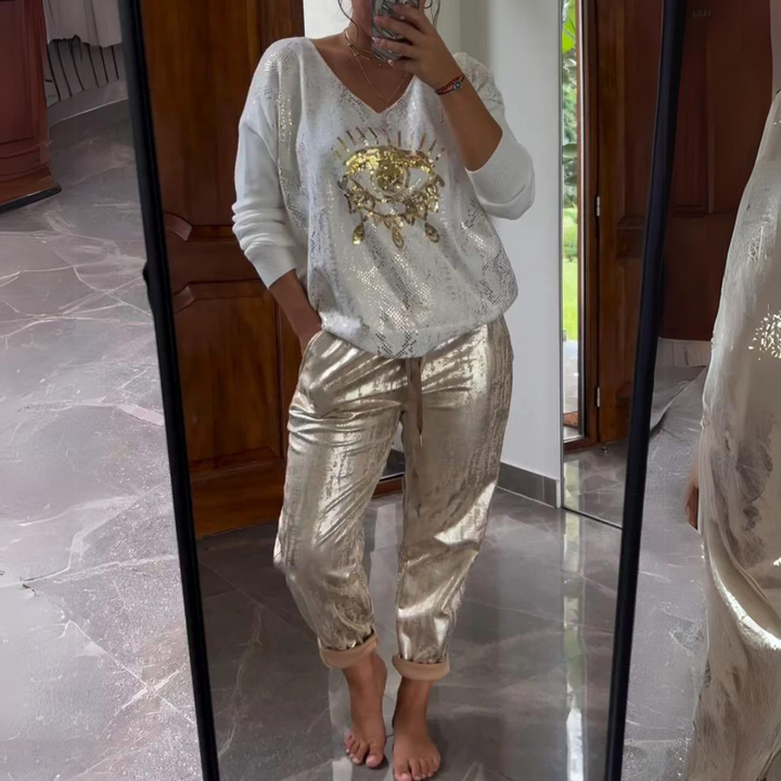 Anja | Damen Trendy Top und Hose mit Augenprint - Elle Zürich