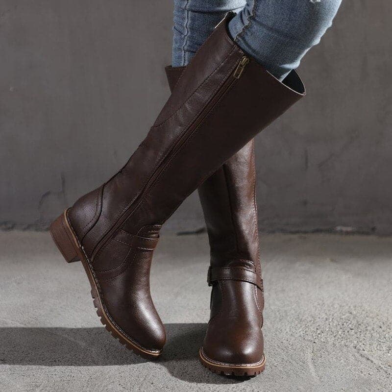 Anja | Damen Klassische Kniehohe Stiefel mit Stilvoller Schnalle