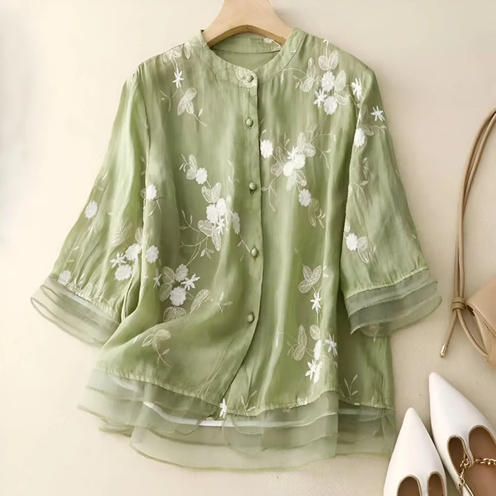 Emily | Elegantes Baumwolltop mit kunstvoll besticktem Blumenmuster - Elle Zürich
