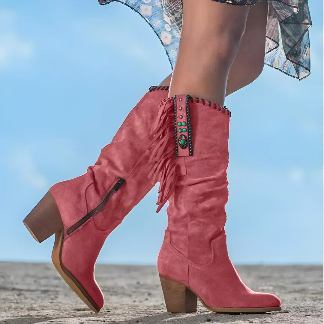Jacqueline | Damen Vintage Cowgirl Hohe Reitstiefel