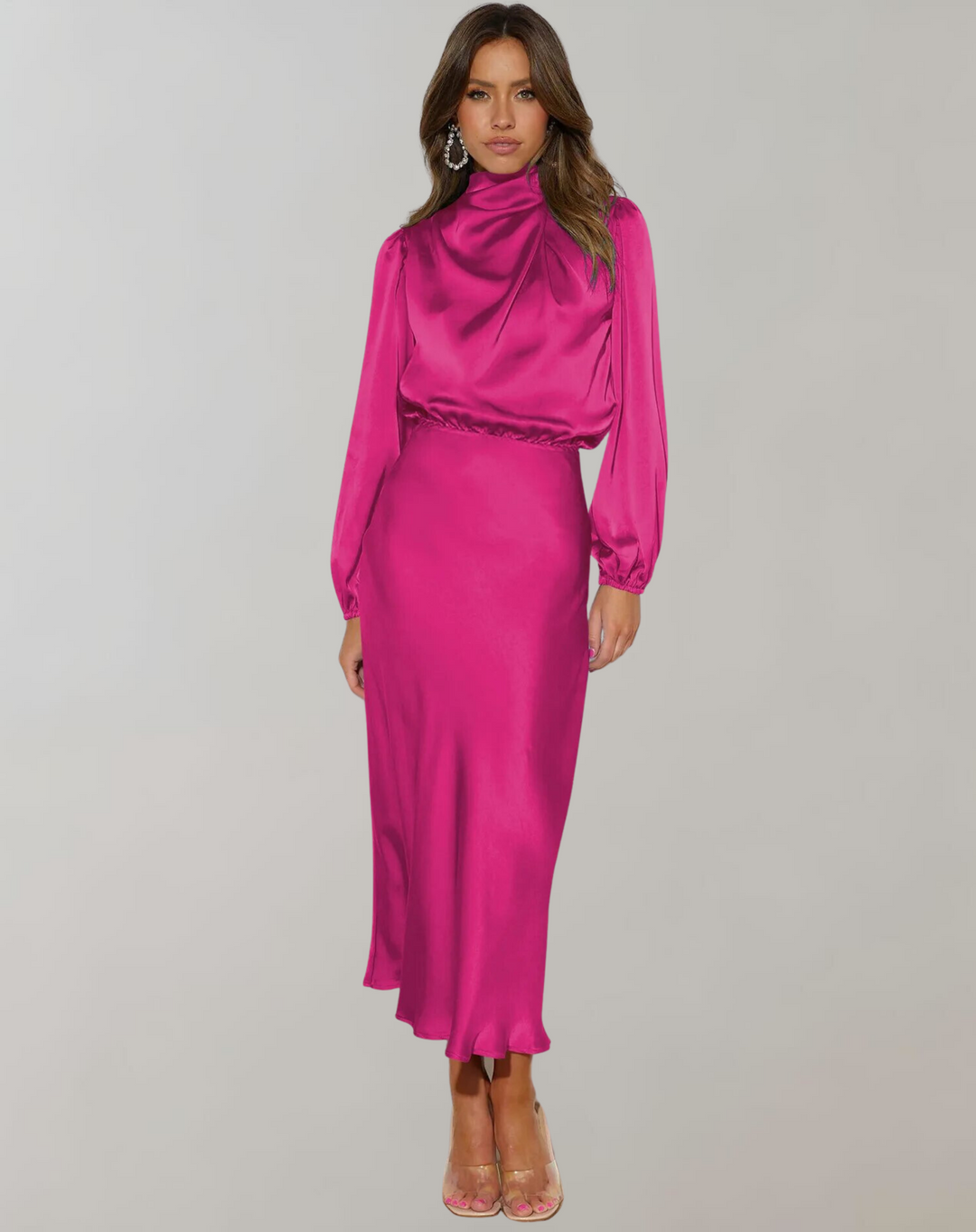 Anna | Damen Elegantes Satin Langarmkleid - Elle Zürich