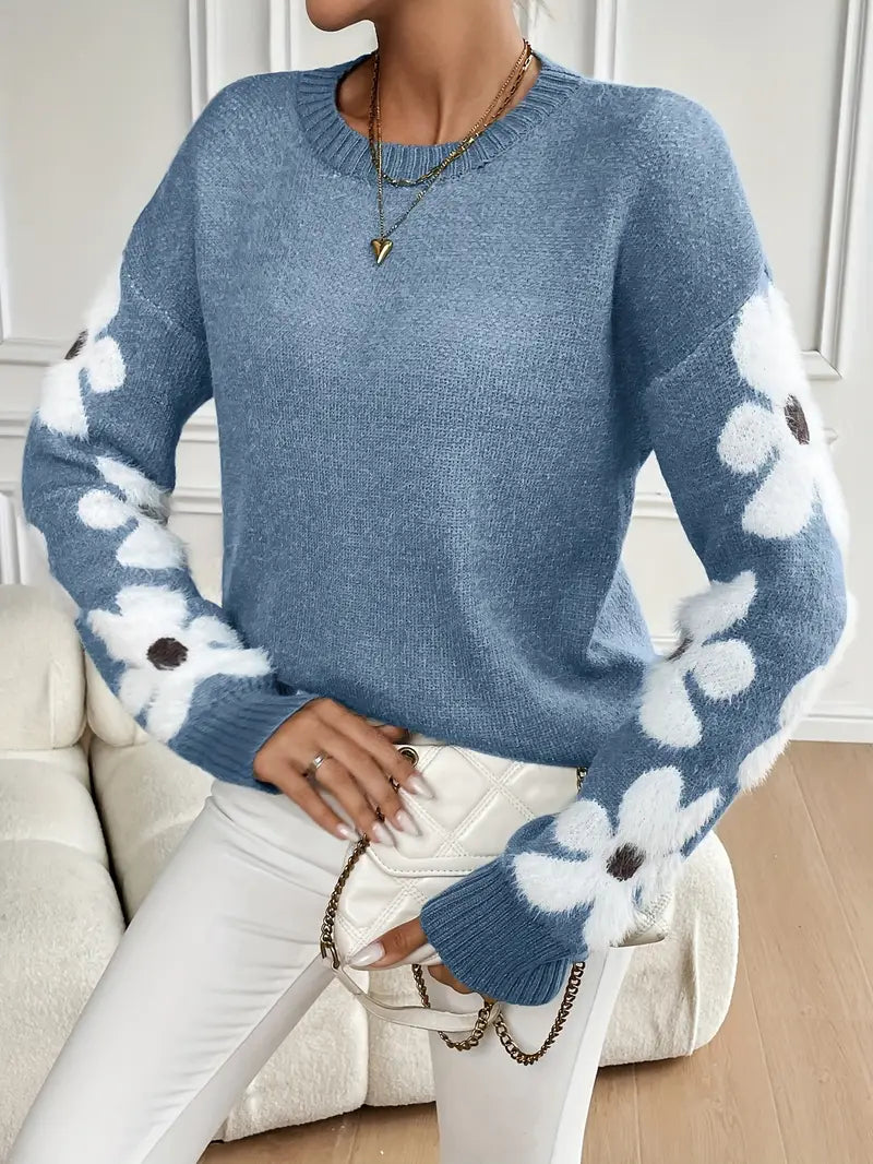 Lara | Damen Winterpullover mit Blumenmuster - Elle Zürich