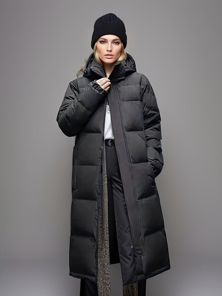 Angela | Damen Winter Langer Steppmantel mit Kapuze - Elle Zürich