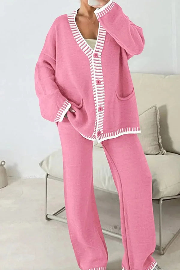 Claudia | Damen Strick-Loungewear-Set mit Knopfpullover und Weiten Hosen - Elle Zürich