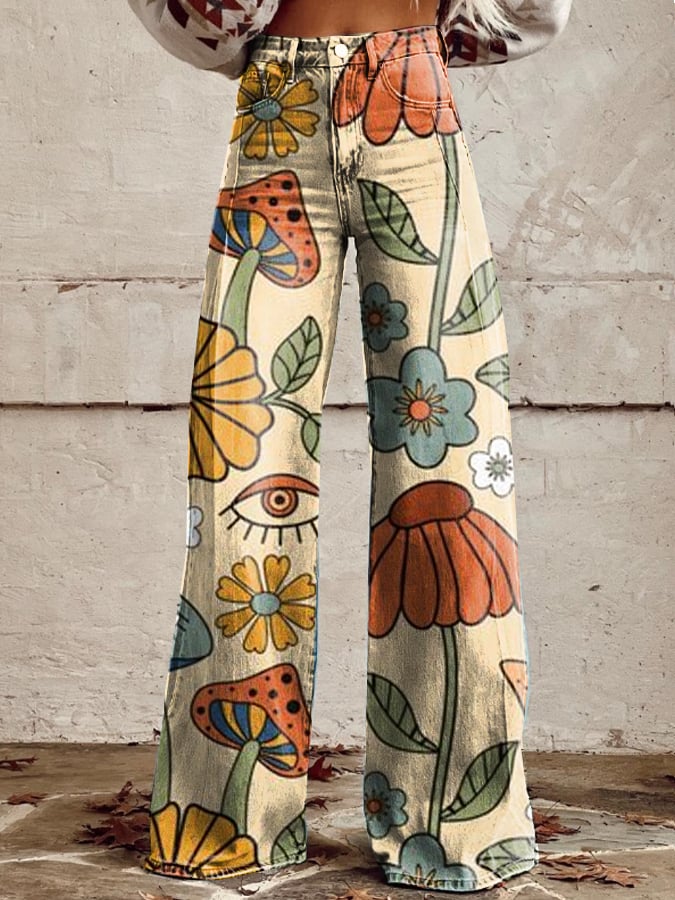 Regine | Weite Jeans mit Retro-Blumenmuster - Elle Zürich