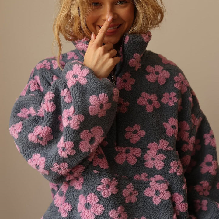 Daisy | Damen Winter Kuscheliger Floral Fleece-Pullover