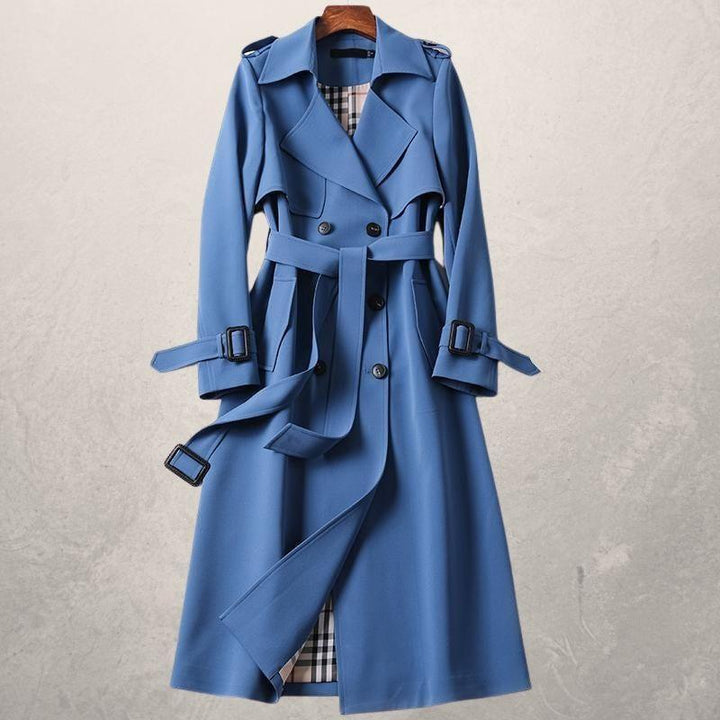 Leonie | Damen Doppelreihiger Langer Trenchcoat mit Gürtel - Elle Zürich