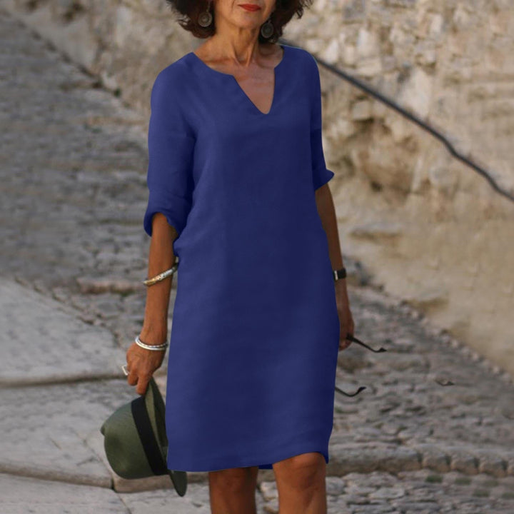 Emma | Elegantes Midi Sommerkleid mit V-Ausschnitt