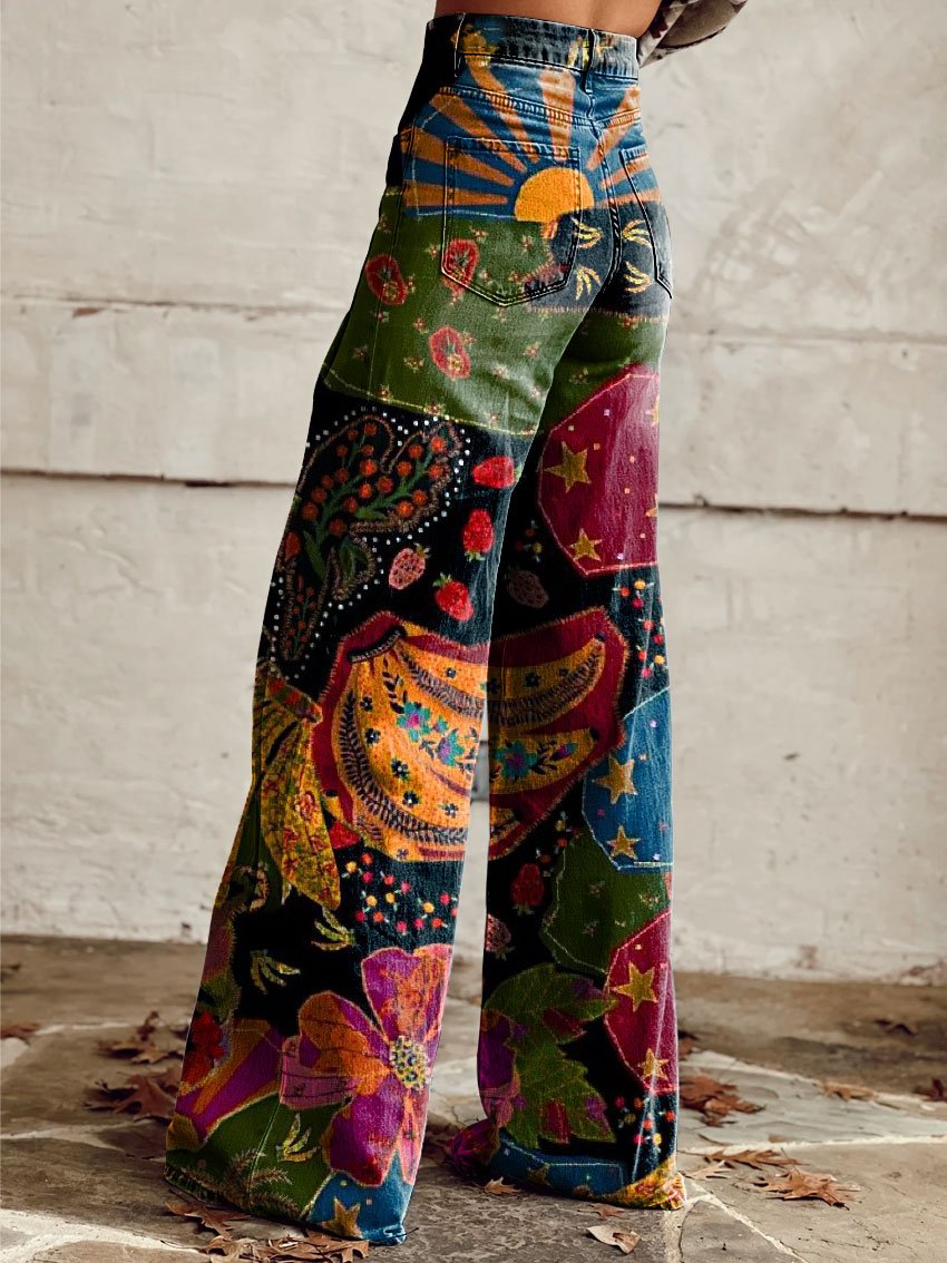 Daniela | Weit geschnittene Jeans mit Sonnenuntergangs-Print - Elle Zürich