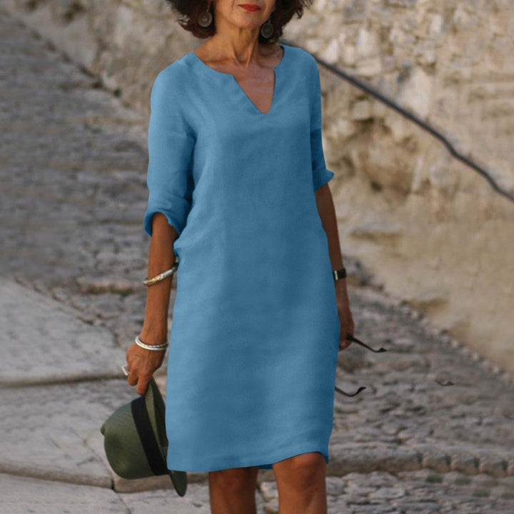 Emma | Elegantes Midi Sommerkleid mit V-Ausschnitt