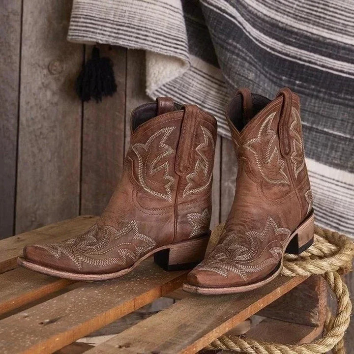 Renate | Damen Vintage Western Stiefel mit Niedrigem Absatz