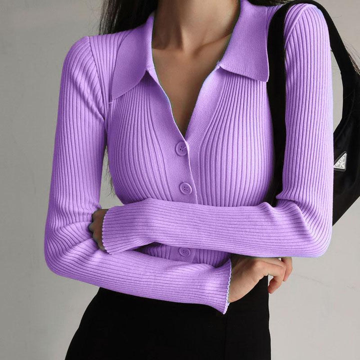 Irina | Damen Winter-Rippstrickpullover mit Knopf - Elle Zürich